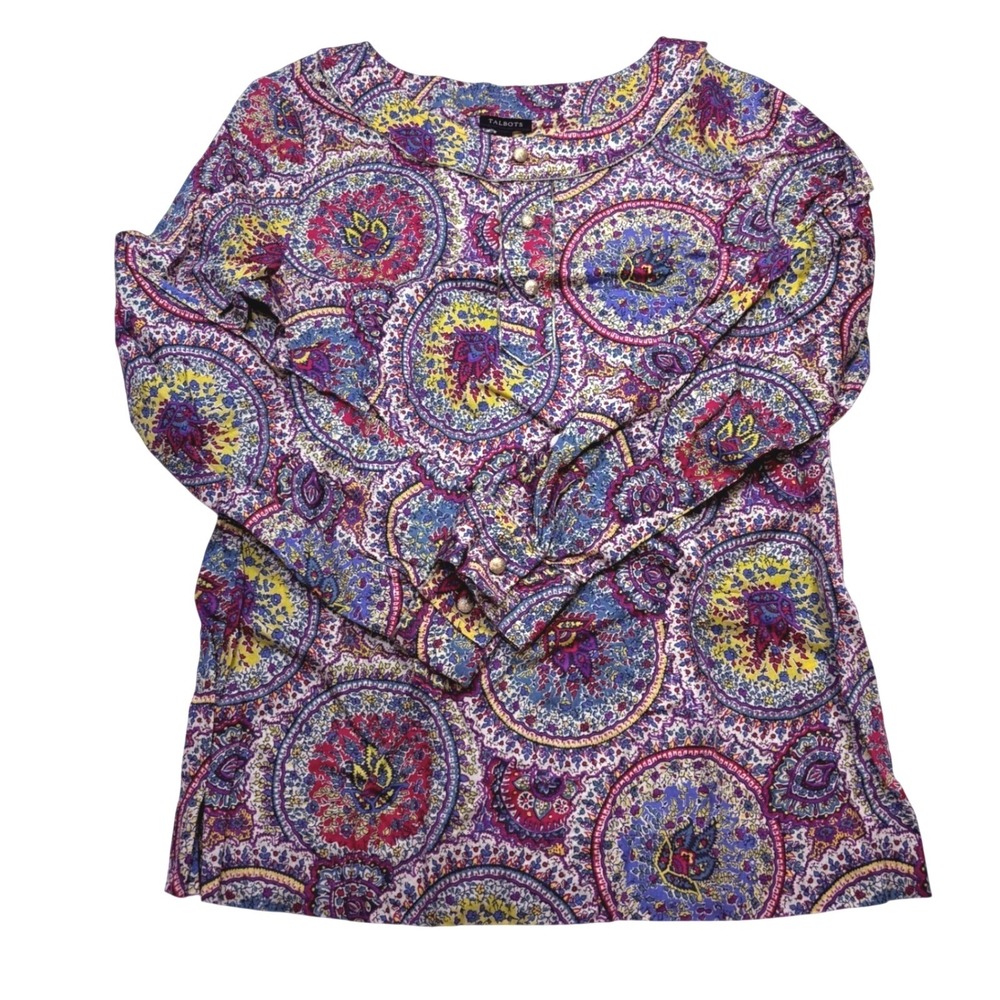 Talbots Womens 6 Medallion Paisley Cotton Tunic Top Long Sleeve Multi-Color 0863
